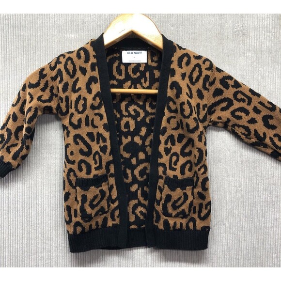 Old Navy Girls Cardigan Sweater 4T Leopard Print Pockets Open Front - Picture 1 of 14